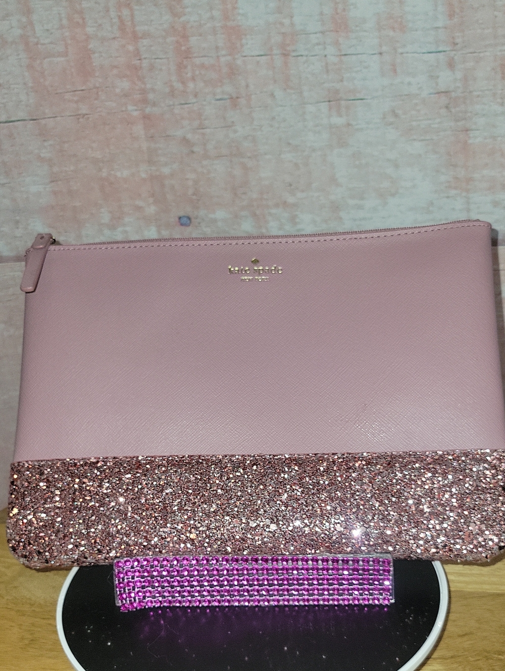 Kate Spade Pink Glitter Cosmetic Bag